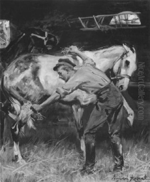 Stable Duties Oil Painting by Woiciech Ritter Von Kossak