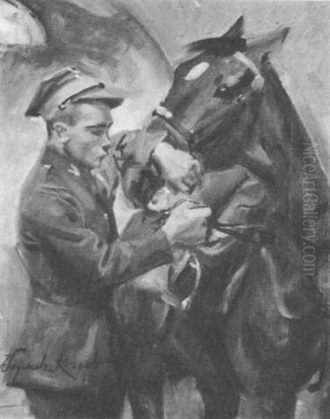 A Soldier And Horse Oil Painting by Woiciech Ritter Von Kossak