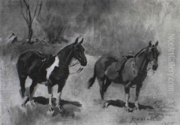 Horses Oil Painting by Woiciech Ritter Von Kossak