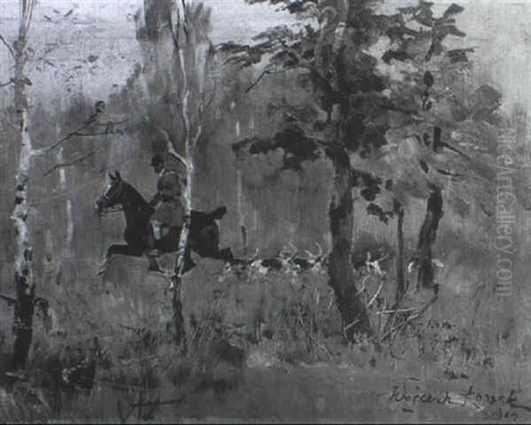 Herbstliche Treibjagd Oil Painting by Woiciech Ritter Von Kossak