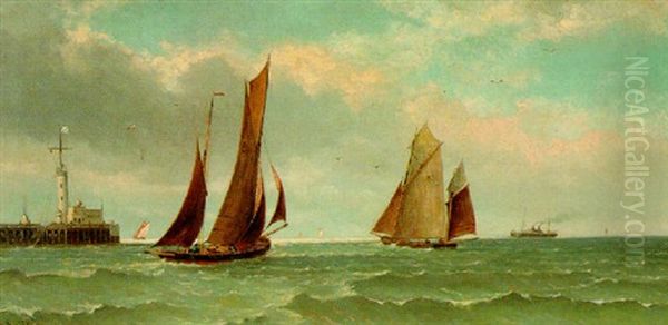 Sailboats And Ship Off Pier Oil Painting by Everhardus Koster