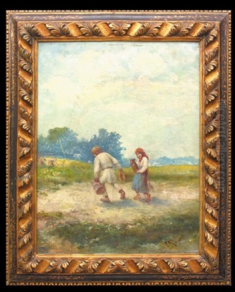 Zniwiarze (?) Oil Painting by Franciszek Kostrzewski