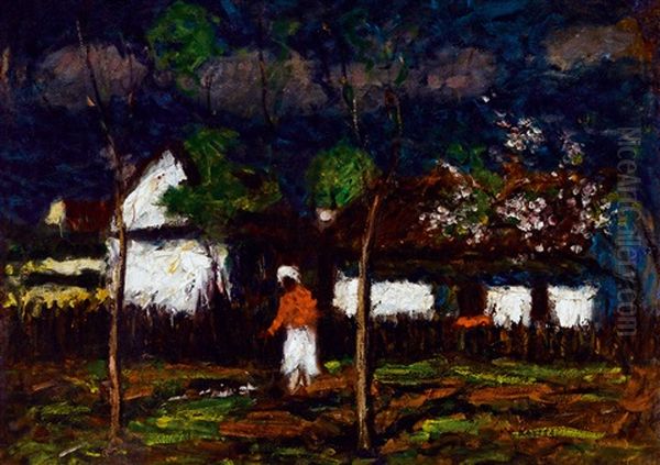 Spring In The Garden (sunlit House Walls) Oil Painting by Jozsef Koszta