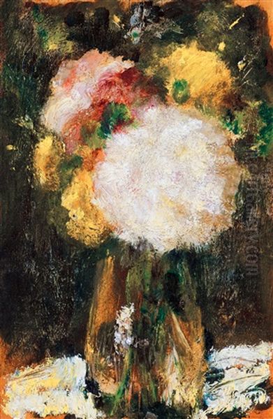 Flowers In A Vase Of Glass Oil Painting by Jozsef Koszta