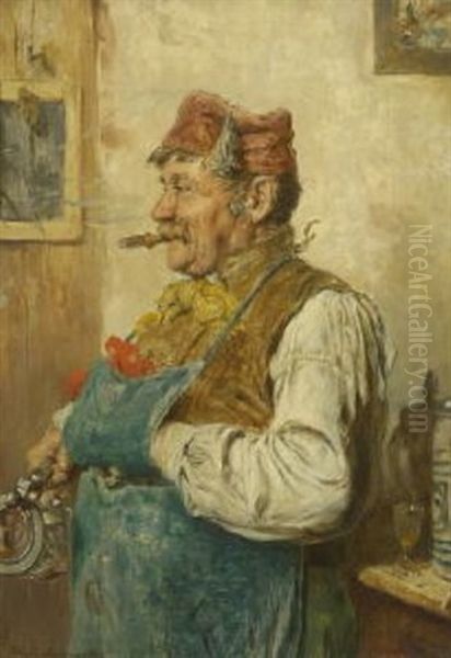 Der Zufriedene Wirt Oil Painting by Hugo Kotschenreiter