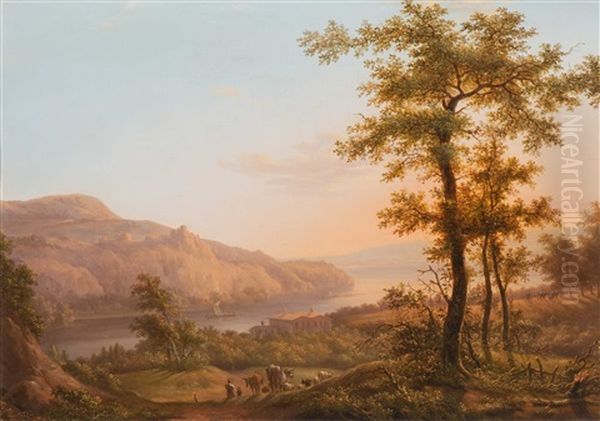 The Meuse Valley At Huy, Belgium Oil Painting by Jacob van Kouwenhoven
