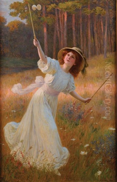 Jeune Fille Au Diabolo Oil Painting by Leopold Franz Kowalski