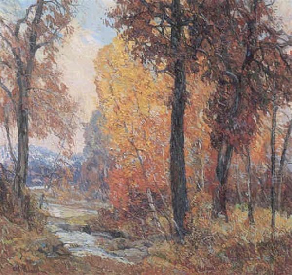 Stream Through The Fall Woods Oil Painting by Carl Rudolph Krafft