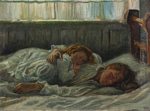 Moder Og Barn Oil Painting by Johannes Kragh