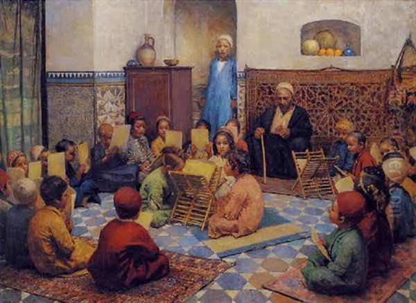 The Qur'an Lesson Oil Painting by Johann Victor Kramer
