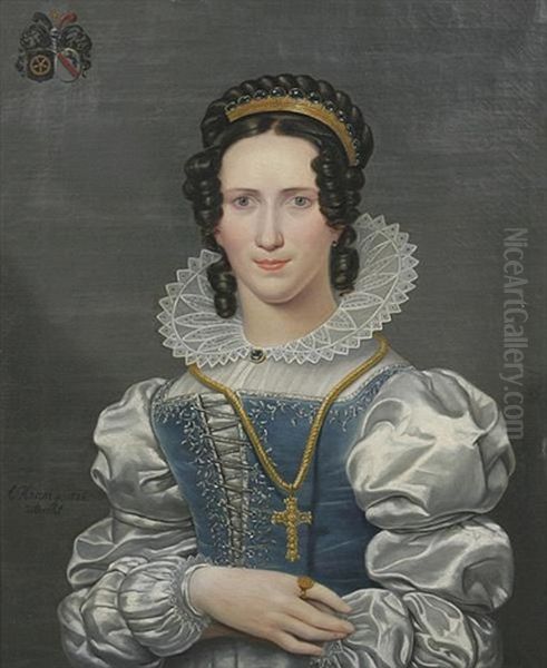 Bildnis Einer Jungen Dame Mit Saphirschmuck Und Goldenem Kreuz Oil Painting by Christiaan Kramm