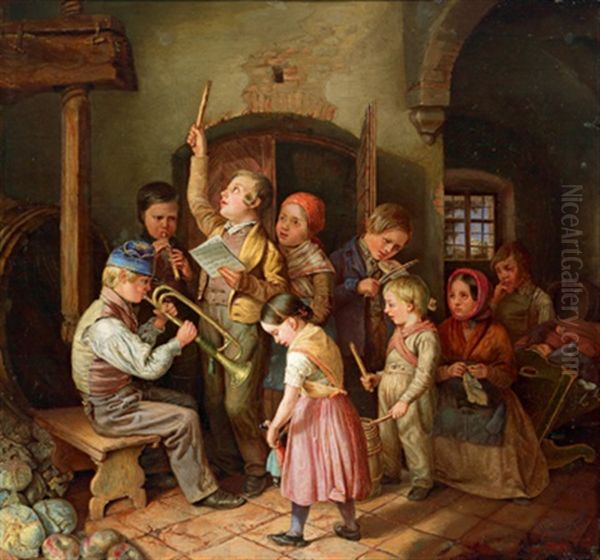 Die Kleinen Musikanten Oil Painting by Johann Kranzl