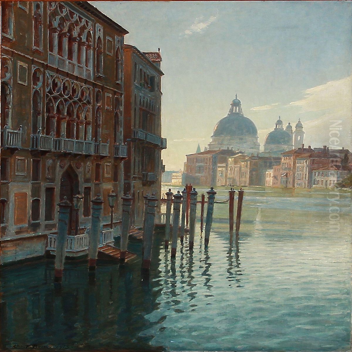 View From Rialto Bridge To Grand Canal And Santa Maria Della Salute In Venice Oil Painting by Christian Frederick Beck