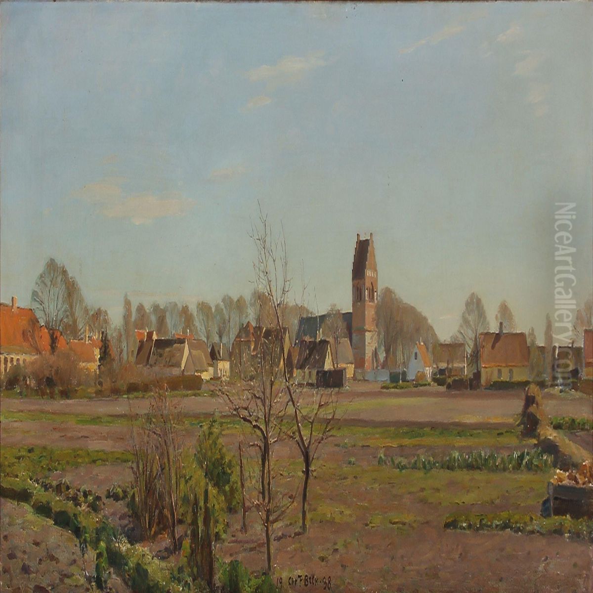Autumn Day Near Tarnby Church, Denmark Oil Painting by Christian Frederick Beck