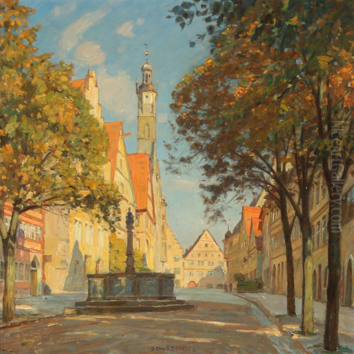 Streetscene From Heerengasse Rothenburg Ob Der Tauber Oil Painting by Christian Frederick Beck