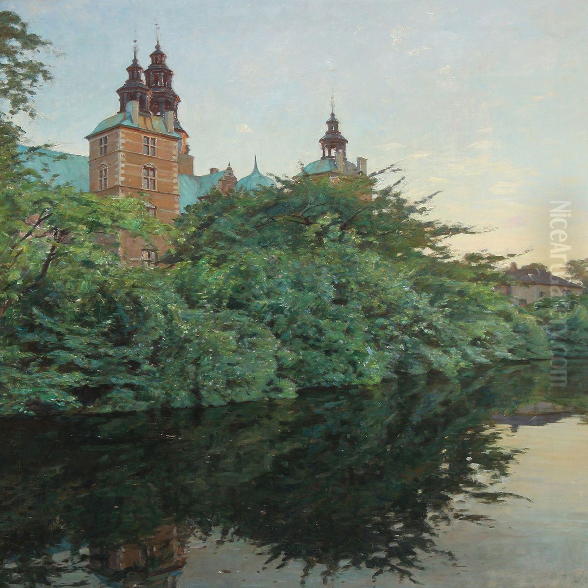 Summer Evening At Rosenborg Palace Oil Painting by Christian Frederick Beck