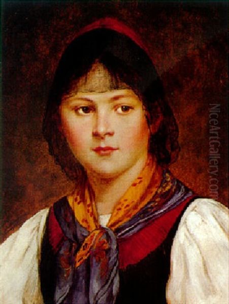Bildnis Eines Bauernmadchens In Trachtenschmuck Oil Painting by Friedrich Kraus