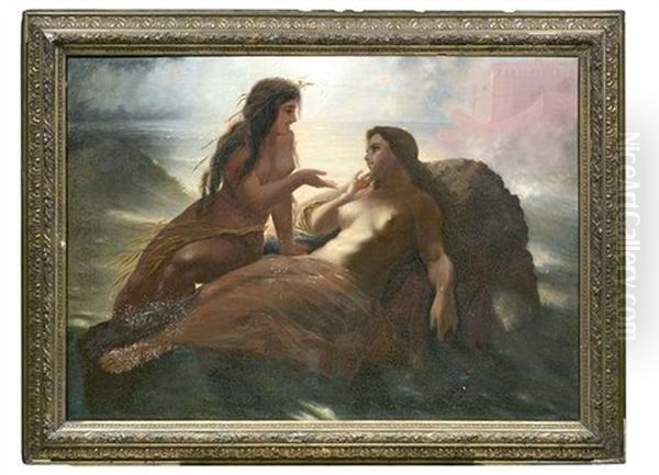 Zwei Wassernymphen Lagern Auf Einem Felsen Oberhalb Des Meeres Oil Painting by Wilhelm Kray