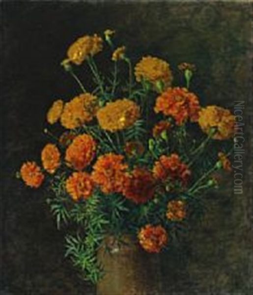 A Bouquet Of Flowers Oil Painting by Johannes Cathrine Krebs