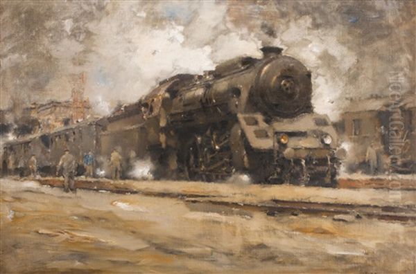 Locomotive Oil Painting by Vilem Kreibich