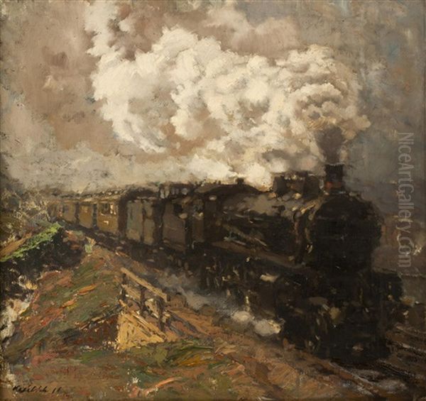 Lokomotive Oil Painting by Vilem Kreibich