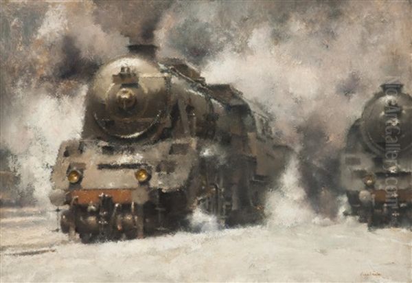 Lokomotiven Oil Painting by Vilem Kreibich