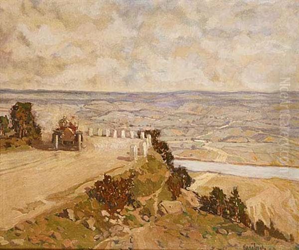 A Landscape With An Automobile Oil Painting by Vilem Kreibich