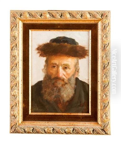 Portrait Of A Jewish Man With Fur Hat Oil Painting by Lazar' Leibovich Krestin