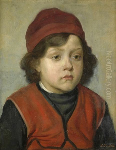 Bildnis Eines Jungen Mit Roter Kappe Oil Painting by Lazar' Leibovich Krestin