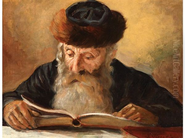 Reading Rabbi Oil Painting by Lazar' Leibovich Krestin