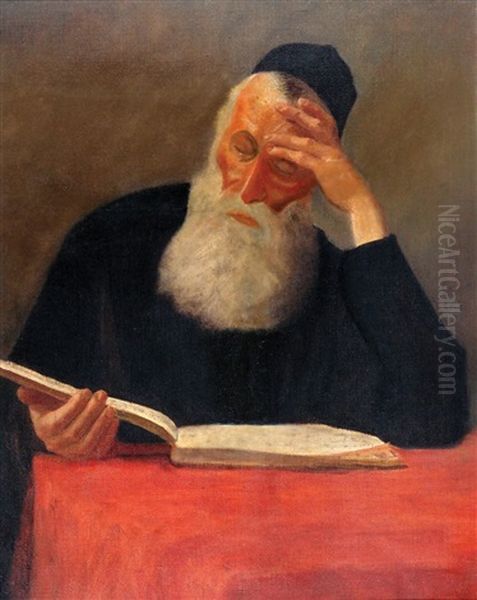 Rabbi Learning Oil Painting by Lazar' Leibovich Krestin