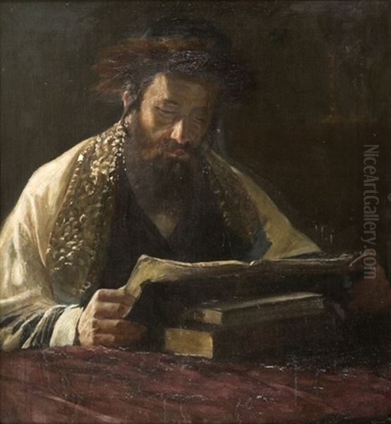 Rabbi Studying Oil Painting by Lazar' Leibovich Krestin