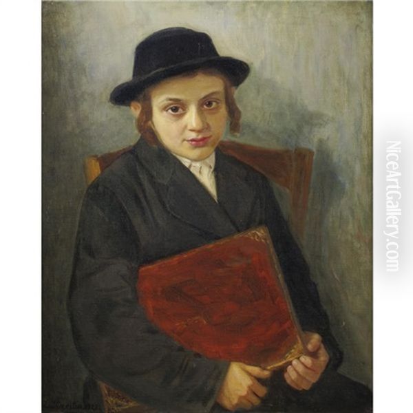 Portrait Of A Jewish Boy Oil Painting by Lazar' Leibovich Krestin
