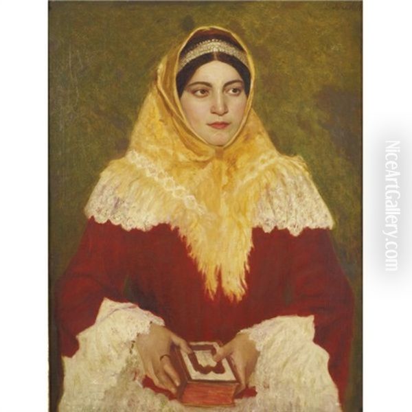 Portrait Of A Jewish Woman Holding A Prayer Book Oil Painting by Lazar' Leibovich Krestin