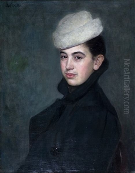 Woman With A White Hat Oil Painting by Lazar' Leibovich Krestin