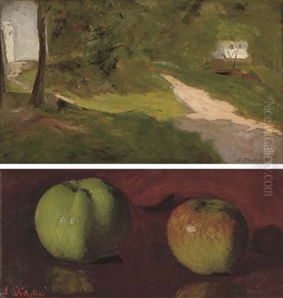 A Study Of Apples (+ A Wooded Path, Lrgr; 2 Works) Oil Painting by Lazar' Leibovich Krestin