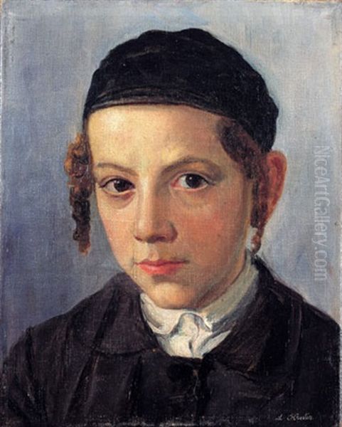 Yeshiva Boy Oil Painting by Lazar' Leibovich Krestin