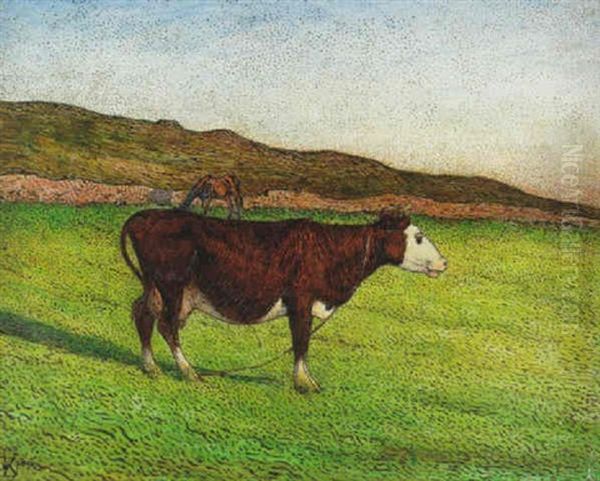 Ko Pa Alvaret, I Bakgrund Hast Oil Painting by Nils Kreuger