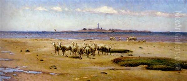 Vastkuststrand Med Far Oil Painting by Nils Kreuger