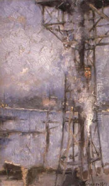 Katarinahissen- Stockholm Oil Painting by Nils Kreuger