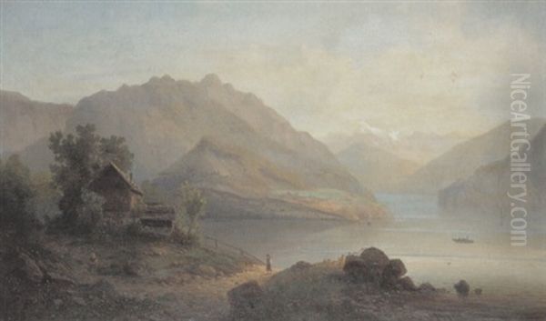 Seelandschaft Im Gebirge Oil Painting by Felix Kreutzer