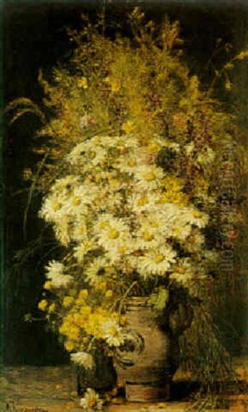 Vase De Marguerites Et De Fleurs Des Champs Oil Painting by Alexis Kreyder