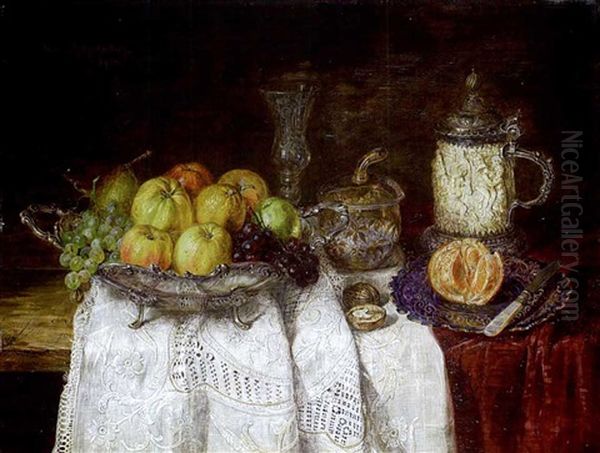 Fruchtesstilleben Oil Painting by Hermann Gottlieb Kricheldorf