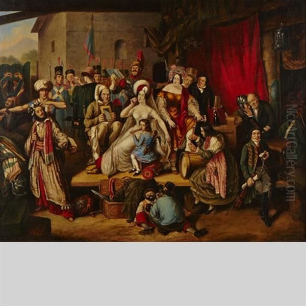 Strolling Actors (after Francois-auguste Biard (1799-1882)) Oil Painting by Cornelius David Krieghoff