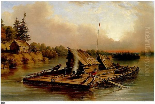 Raft Of Logs Oil Painting by Cornelius David Krieghoff