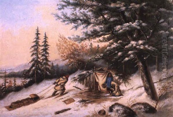 Hillside Encampment In Winter Oil Painting by Cornelius David Krieghoff