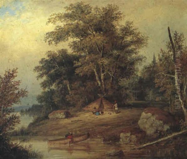 Indians Camping By A River Oil Painting by Cornelius David Krieghoff