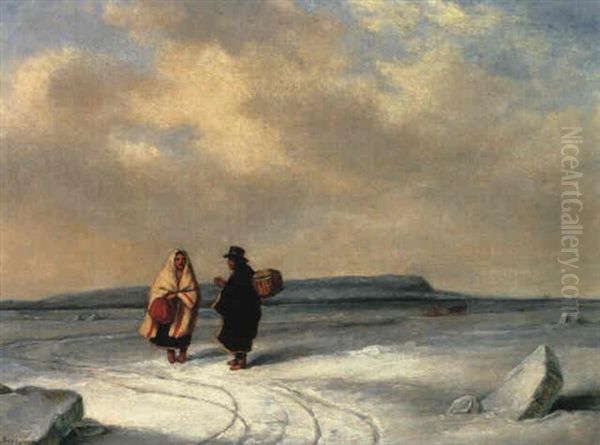 Ice Bridge Near Quebec Oil Painting by Cornelius David Krieghoff