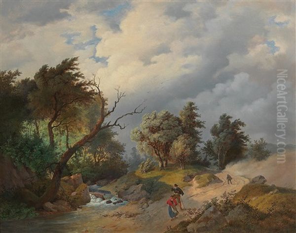 Landscape With Approaching Storm Oil Painting by Josef Nikolaus Kriehuber