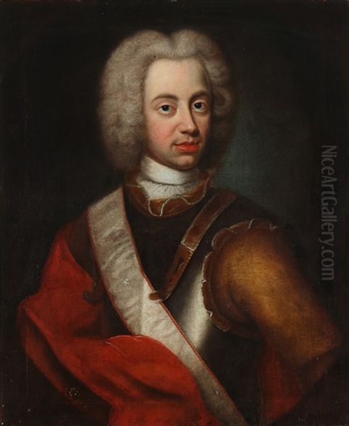Portrait Of A Nobleman In Cuirass Wearing The White Ribbon Of The Order Of Dannebrog Oil Painting by Hendrik Krock